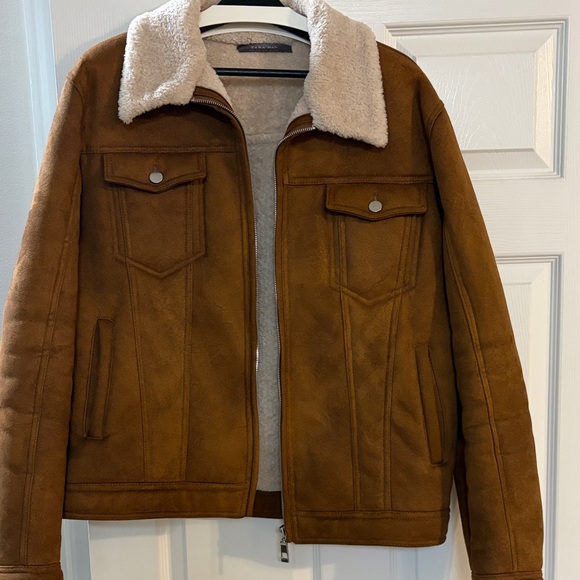 Zara Tan Sherpa-lined Bomber Jacket - Picture 4 of 6